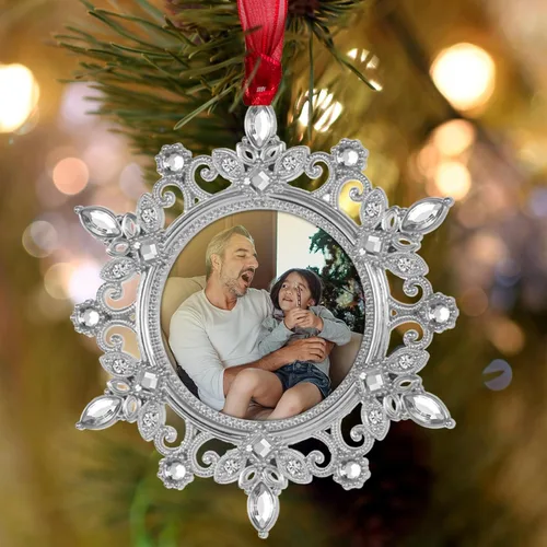 Vista 5 de GUOER Adornos de Marco de Fotos de Copo de Nieve para Árbol de Navidad, Regalo Conmemorativo de Vacaciones, Decoración del Hogar, Decoraciones