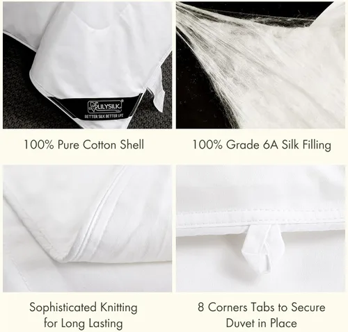 Vista 3 de Lilysilk Cobertor de seda, lavable, con funda de algodón, relleno con seda de murera 100% natural, de lujo, de la mejor calidad.