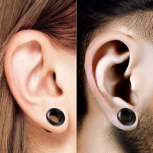 Vista 5 de Big GAUGES Par de dilatadores de acero quirúrgico 316L negro anodizado túnel piercing joyería ensanchador de oreja redondeado tapones pendiente