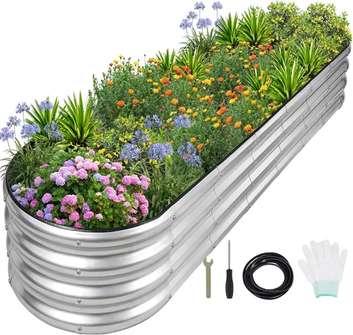 Vista 13 de 1MORE Cama de jardín elevada galvanizada: jardineras para exteriores, camas elevadas para jardinería, kit de cama de jardín de metal de 4 x 2 x 1