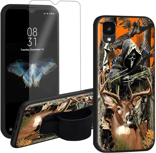 Vista 14 de Funda para Alcatel TCL 30 Z 2022 con soporte para el dedo y protector de pantalla, correa de mano elástica, soporte de agarre a prueba de golpes