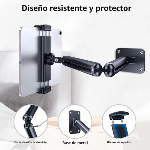 Vista 2 de CreaDream Soporte de pared para iPad, brazo de soporte ajustable y extensible de aluminio, compatible con tabletas de 4.7 a 13 pulgadas, teléfonos