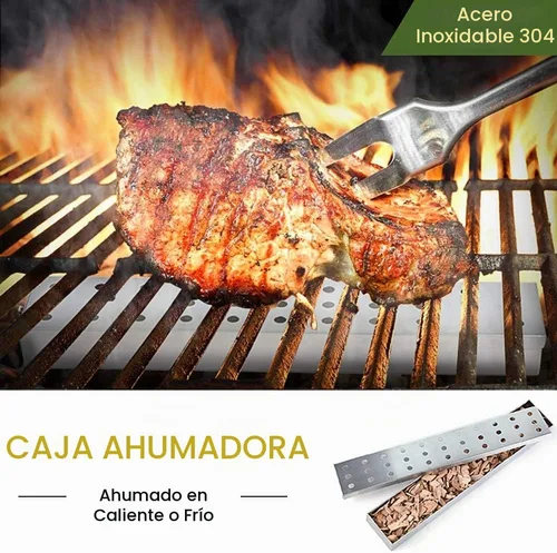Vista 8 de Caja para ahumar barbacoa de acero inoxidable para asar a gas, funciona con astillas de madera, accesorios para parrilla y ahumador, caja
