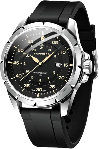 Vista 16 de SAPPHERO Reloj de lujo para hombre, resistente al agua, 164.0 ft, correa de silicona, analógico, de cuarzo, con fecha, reloj de pulsera clásico