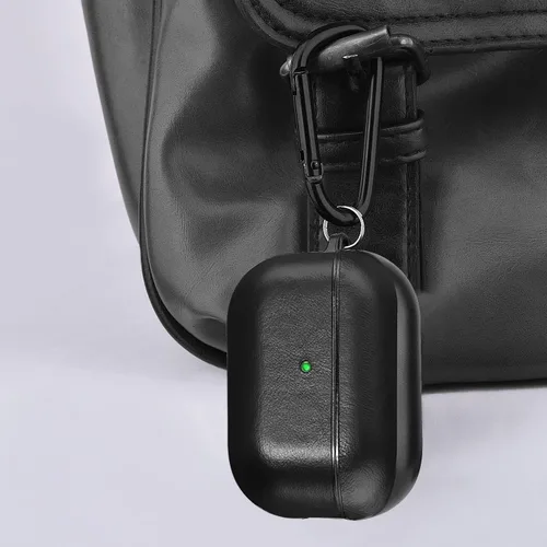 Vista 6 de V-MORO Compatible con Airpods Pro 2 Funda de Cuero Genuino AirPod Pro 2ª Generación Hombres [LED Frontal Visible] Fundas Protectoras de Cuero Negro