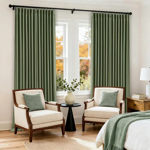 Vista 152 de Juego de 2 paneles de cortinas plisadas negras de 80 pulgadas para sala de estar, cortinas plisadas de lino con forro de 80 pulgadas de largo, 100%