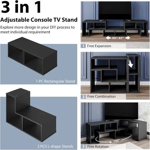 Vista 2 de KOTEK - Soporte de TV para TV de 50, 55, 60, 65 pulgadas, organizador de estantería de combinación gratuita, mesa de consola de TV con estantes