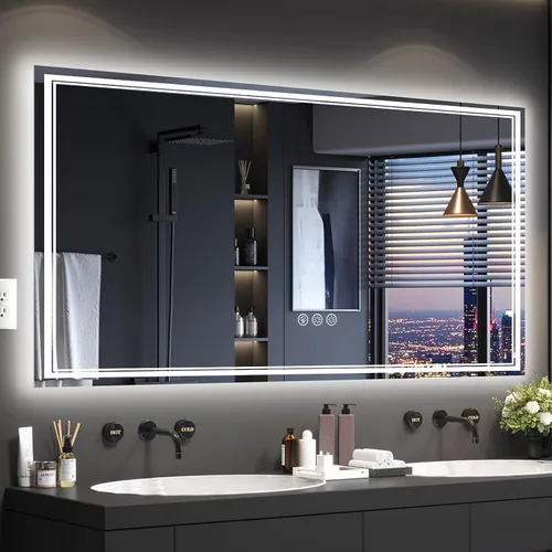 Vista 22 de Ratsamee Espejo de baño LED de 30x30 pulgadas con iluminación frontal y trasera (control independiente), espejo iluminado para pared de baño con 3
