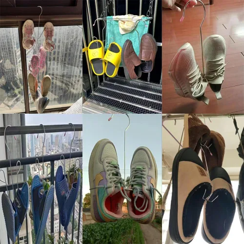 Vista 5 de Paquete de 4 ganchos para zapatos de secado de zapatos de acero inoxidable, organizador de almacenamiento para colgar zapatos húmedos y fangosos