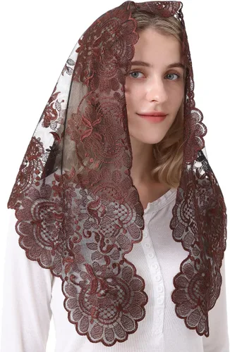 Vista 3 de Cabeza Tradicional Bordado Mantilla Encaje Triángulo Mantilla Velo Latino Masa
