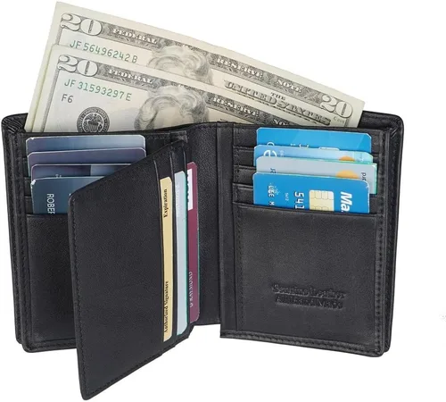 Vista 6 de Guarditude Mens Bifold Wallets Large Capacity RFID Blocking Genuine Leather Wallet Includes ID Window and 15 Credit Card Slots, Gift for Men
