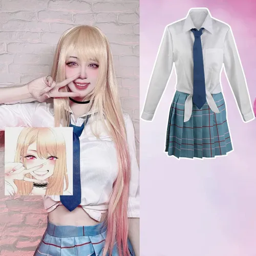 Vista 5 de Kvikci Anime My Dress Up Darling - Disfraces de cosplay para uniforme escolar, Kitagawa, camisa, falda, trajes JK para niñas y mujeres