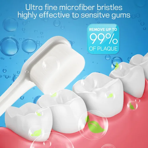 Vista 4 de Cepillo de dientes suave para encías sensibles, cepillo de dientes ultrafino para adultos, embarazadas y ancianos, color verde y puente, paquete de 2