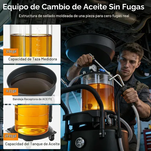 Vista 4 de Tanque de drenaje de aceite residual, extractor de drenaje de aceite y kit colector Drenador neumático para fluidos automotrices Contenedor
