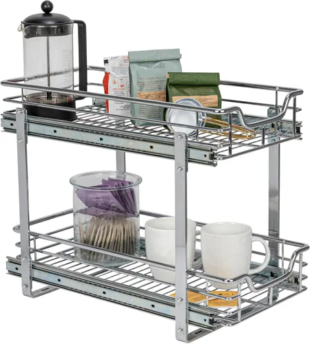 Vista 24 de Household Essentials Glidez - Organizador de almacenamiento multiusos de acero cromado extraíble/deslizante para uso debajo del gabinete - Diseño