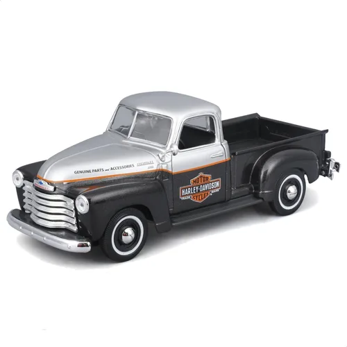 Vista 3 de Maisto 1:24 Harley Davidson '48 FL Panhead + 1950 Chevrolet 3100 Pickup Juego de vehículos fundidos a troquel
