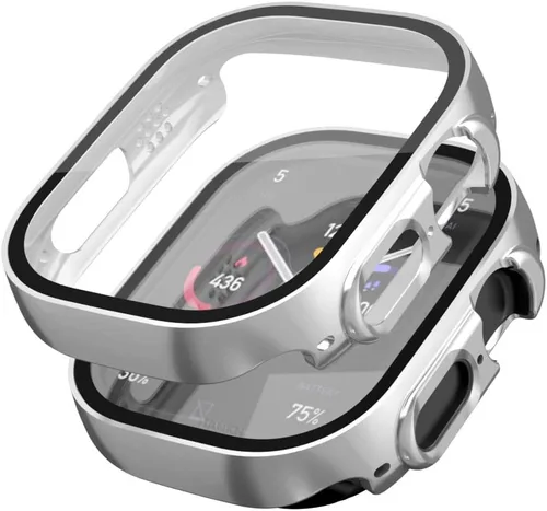 Vista 24 de Paquete de 2 fundas de vidrio templado de 1.77 pulgadas compatibles con Apple Watch Series 8 7 fundas protectoras de pantalla de vidrio templado