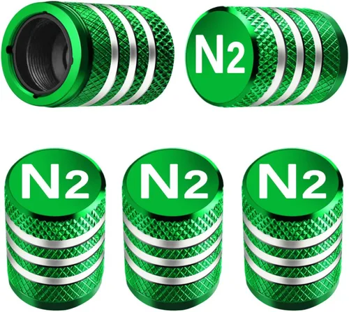 Vista 35 de Tapones para vástago de válvula de neumático, paquete de 5, tapa de aire de neumático N2, metal nitrógeno con forro de plástico, resistente a