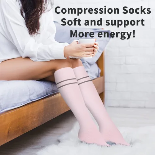 Vista 4 de Calcetines médicos de compresión de cobre para mujeres y hombres (6 pares), el mejor apoyo para correr, atletismo, enfermería, viajes