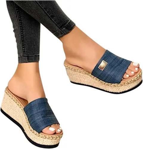 Vista 2 de Womenyiaor Sandalias de plataforma para mujer, sandalias de cuña sin cordones con plataforma, alpargatas, sandalias casuales con punta abierta