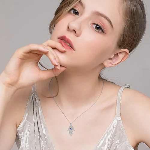 Vista 5 de Hamsa Hand of Fatima Pendant Necklace 925 Sterling Silver Hamsa Evil Eye Filigree Good Luck Amulet Necklaces Jewelry Gifts for Women Teens