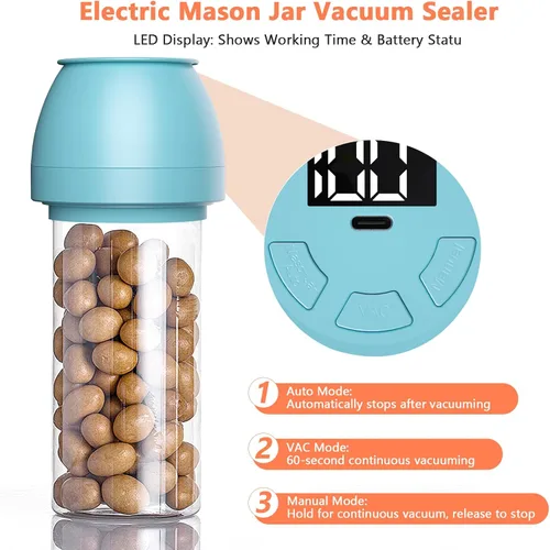 Vista 3 de FUTUREZEN Sellador al vacío eléctrico para tarros Mason para boca regular y ancha, azul