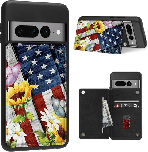 Vista 27 de Funda para Google Pixel 7 Pro con ranura para tarjetero, funda de piel sintética, doble cierre magnético y cubierta duradera de TPU a prueba