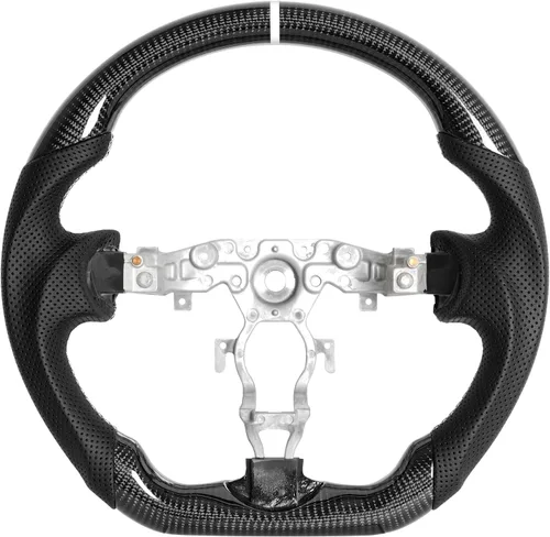 Vista 9 de Volante de fibra de carbono, volante de cuero perforado con parte inferior plana en forma de D, color negro, apto para Nissan 370z 2008-2020
