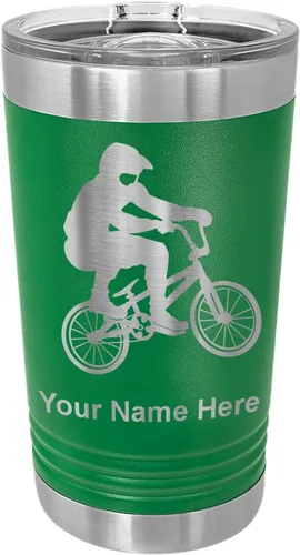 Vista 10 de LaserGram Vaso de pinta aislado al vacío de 16 onzas, conductor BMX, grabado personalizado incluido (negro) Engraved Gift for BMX Rider, Vacuum