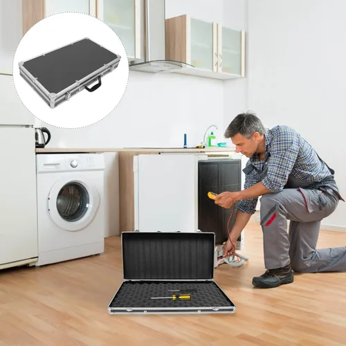 Vista 5 de Yardwe Caja de aluminio Caja de herramientas portátil Estuche rígido con espuma protege herramientas electrónicas Instrumentos de prueba Cámaras