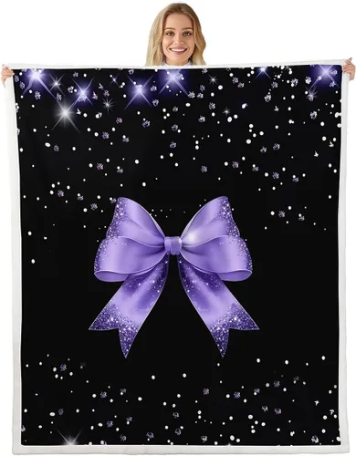 Vista 27 de Erosebridal Black Pink Bow Fleece Throw Blanket 40"x50" - Ultra-Soft for Couch Sofa Bed,Kawaii Cool Bowknot Sherpa Blanket,Princess Style Fuzzy