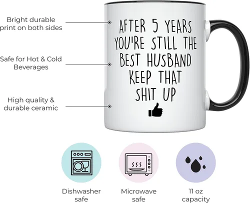 Vista 2 de YouNique Designs Taza de café de aniversario de 5 años para él, 11 onzas, taza de aniversario de boda para marido, taza de café de cinco años
