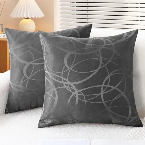 Vista 7 de CaliTime Fundas de Almohadas Decorativas Paquete de 2 Modernas Brillantes y Opacas Contraste Círculos Anillos de Acento Geométrico Fundas de Cojines