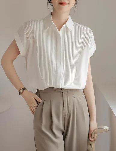Vista 8 de Women's Vintage Solid White Button Down Shirt Casual Lapel Single Breasted Blouse for Office Work