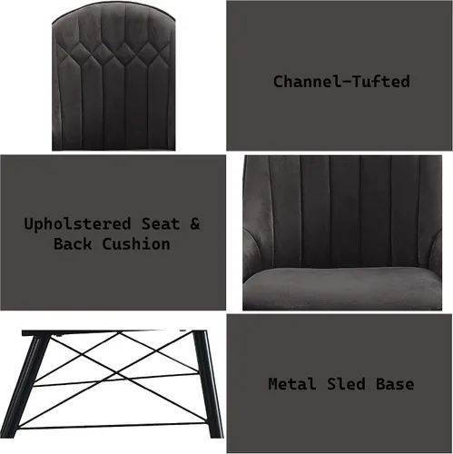 Vista 6 de Sillas de comedor para mesa de habitación y sillas de asiento de cocina, juego de 2 sillas laterales tapizadas con diseño capitonado de canal