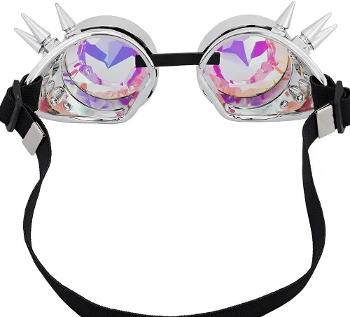 Vista 24 de Gafas caleidoscopio para raves trippy psicodélico steampunk con lentes de cristal de difracción de prisma arcoíris