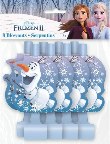Vista 2 de Disney Frozen 2 Party Blowouts (paquete de 8) diseño de patrón mágico, perfecto para niños y fanáticos