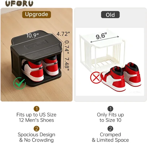 Vista 4 de UFORU - Zapatero pequeño, organizador de zapatos vertical de 5 niveles de plástico para espacios pequeños y estrechos, organizador de zapatos Negro