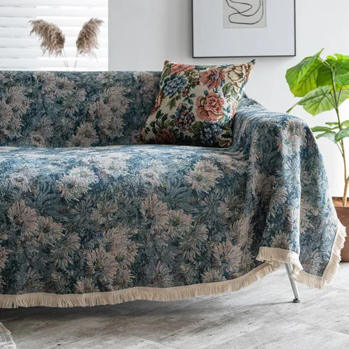 Vista 22 de vctops Fundas de sofá jacquard vintage para sofá seccional patrón de pájaros funda de sofá con flecos para perros fundas de sofá de dos plazas funda