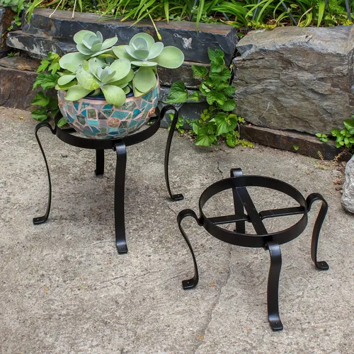 Vista 7 de Achla Designs Soporte para macetas de patio, 8 pulgadas de alto, color negro