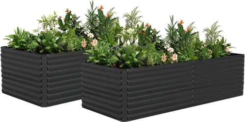 Vista 28 de NAVINE Cama de jardín elevada de 8 x 4 x 2 pies, macetas elevadas de metal grande, macetas para plantas al aire libre para verduras, flores