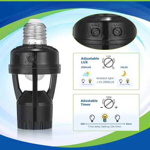 Vista 5 de Hortsun 3 tomas de luz con sensor de movimiento, enchufe inteligente de rosca compatible con E26/E27 con control de luz nocturna de encendido