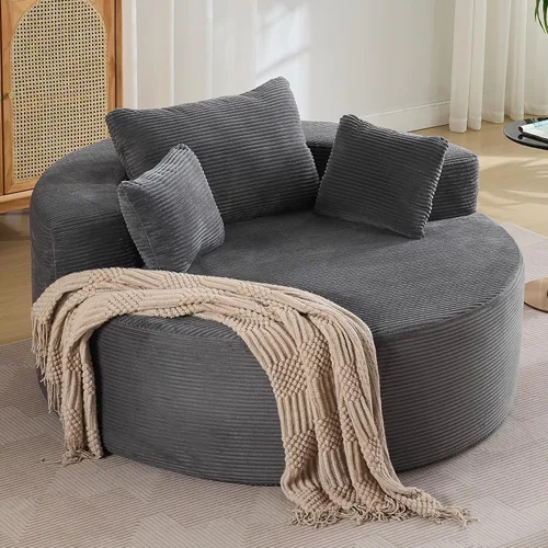 Vista 8 de WUTUTUEE Silla Sofá de Piso Redonda de Gran Tamaño, Chaise Lounge Circular de Chenilla Comprimida, Sin Montaje, Silla de Barril Sin Huesos, Sofá