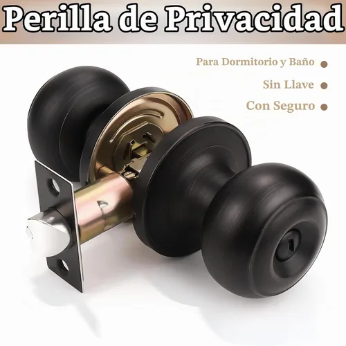 Vista 2 de Probrico 609-ORB-BK - Perilla para puerta de baño, interior, sin llave, color bronce aceitado. Bronce frotado con aceite
