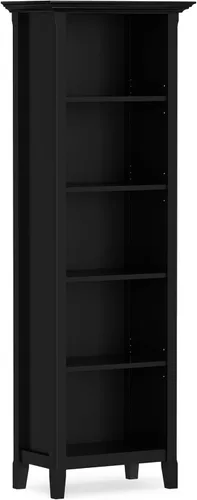 Vista 20 de SIMPLIHOME Amherst - Librero de 70 pulgadas de alto con 5 estantes de madera maciza en color marrón rústico, almacenamiento transicional para sala