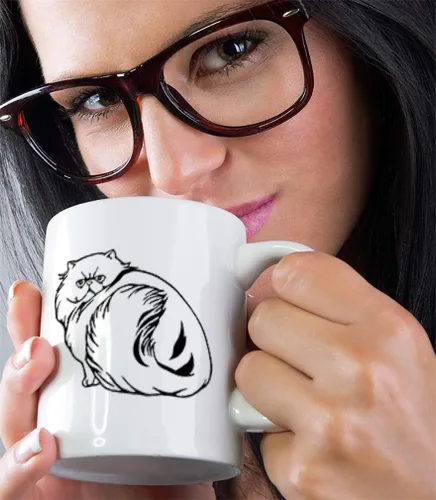 Vista 5 de Taza de café de cerámica de 11 onzas con diseño de gato persa negro y blanco B