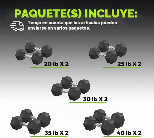 Vista 2 de HANDBODE Rubber Coated Hex Dumbbell Set, 90-640 lb