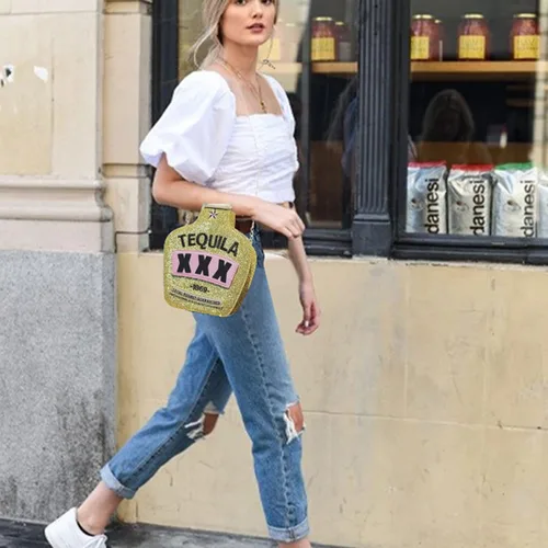 Vista 3 de Fozehlad Women Cute Sequins Crossbody Bags Tequila Bottle Shaped Shoulder Handbags Elegant Evening Purse for Girls