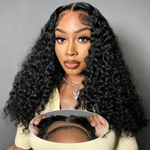 Vista 33 de Peluca de cabello humano rizado sin pegamento, 2 x 6 HD, encaje frontal, pelucas de cabello humano prearrancado 3 en 1, para usar y llevar, densidad
