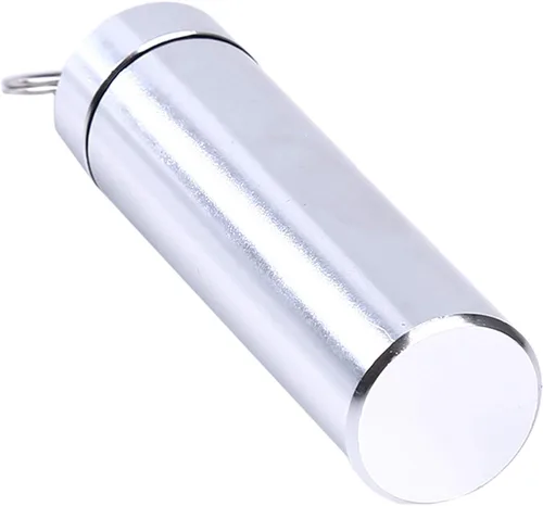 Vista 8 de Llavero pequeño de plata portátil, organizador de píldoras de aleación de aluminio, contenedor para bolso, pastillero de metal impermeable, botella